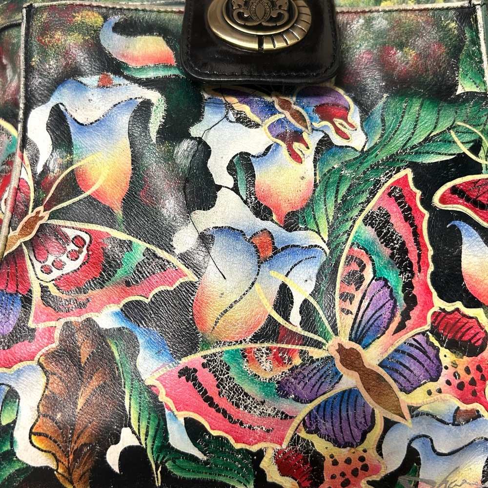 Vintage Sharif Bag Hand Painted Butterflies Colorful Medium Shoulder Bag Artsy - Picture 3 of 14
